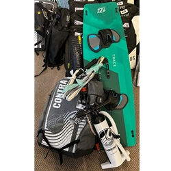 GET MORE SESSIONS!!!!-  This package is perfect for the Kiter learning in a lighter Wind area or the Experienced Kiter looking to catch more of those light wind days.  Includes-  2021 Cabrinha Contra 15 2022 Cabrinha 1X Trim lite Control Bar 2022  North Trace 145 or 155 light wind Twin tip  2022  North Flex Bindings - Fins and Grab Handle